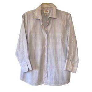 Talbots Plaid 3/4 Length Sleeves Wrinklefree Button Down Shirt Sz 14
